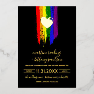Invitation En Aluminium Paint Strokes Pride Drapeau & Gold Heart Mariage