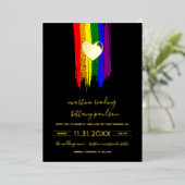Invitation En Aluminium Paint Strokes Pride Drapeau & Gold Heart Mariage (Debout devant)