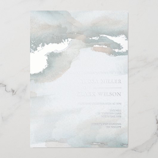 Invitation En Aluminium Painterly Aquarelle Moody Mariage Foil Invitatiati (Recto)