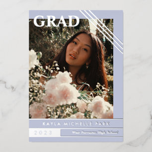 Invitation En Aluminium Pale Periwinkle Silver Lines Diplôme photo