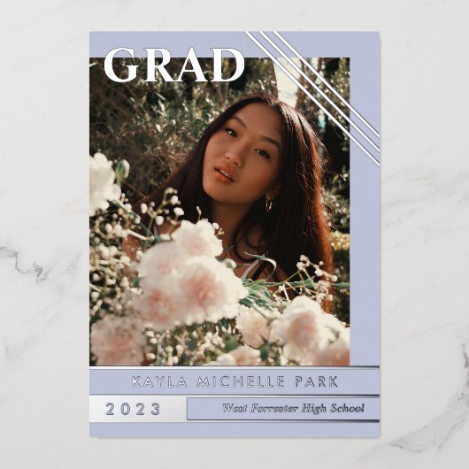 Invitation En Aluminium Pale Periwinkle Silver Lines Diplôme photo (Recto)