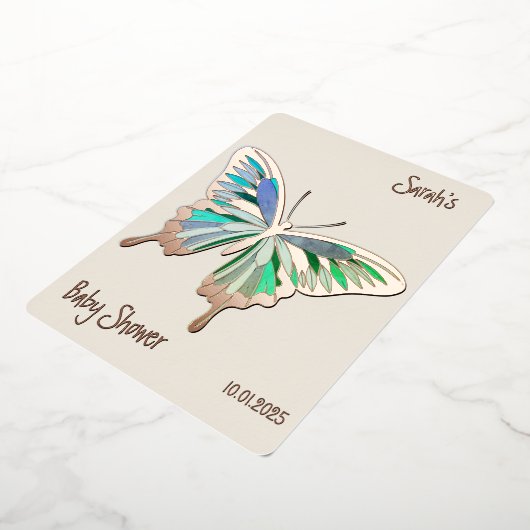 Invitation En Aluminium Palette de papillon Baby shower rose or (Rotation)