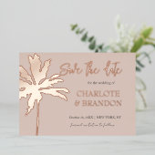 Invitation En Aluminium Palm Arbre Plage Rose Vive Mariage Enregistrer La  (Debout devant)