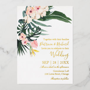 Invitation En Aluminium Palm Feuille Hibiscus Destination Tropicale