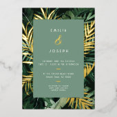 Invitation En Aluminium Palm feuille moderne Tropical vert poussiéreux Mar (Recto)