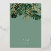 Invitation En Aluminium Palm feuille moderne Tropical vert poussiéreux Mar (Verso)