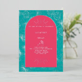 Invitation En Aluminium Palm Feuille rose + Blue Beach Wedding (Debout devant)