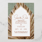 Invitation En Aluminium Palm Leaf Sage Green Enregistrer la date (Recto)