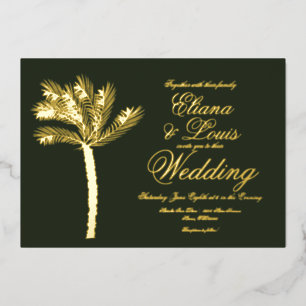 Invitation En Aluminium Palm Tree Gold Green Mariage d'été Pressé