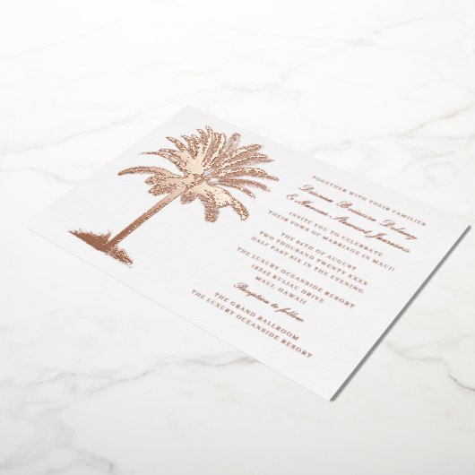 Invitation En Aluminium Palm Tree Island Destination Mariage Rose Gold (Rotation)