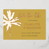 Invitation En Aluminium Palm Tree Plage d'or moderne Mariage Enregistrer l (Recto)