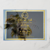 Invitation En Aluminium Palm Tree Tropical Elegant Photo Mariage Gold (Recto)