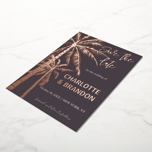 Invitation En Aluminium Palm Trees Plage Mariage Rose Or (Rotation)