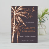 Invitation En Aluminium Palm Trees Plage Mariage Rose Or (Debout devant)