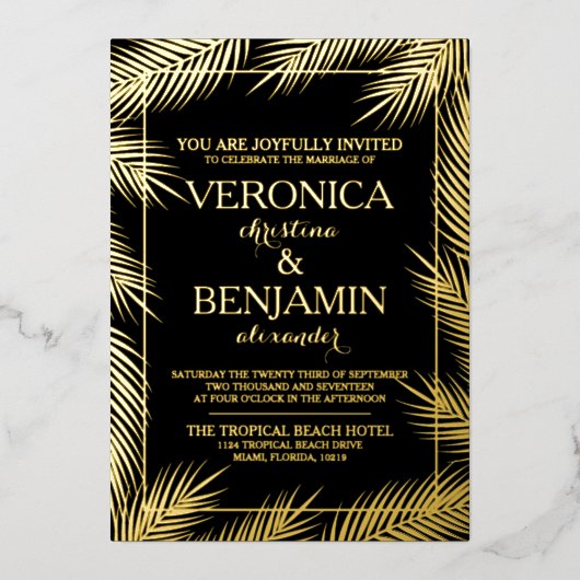 Invitation En Aluminium Palm Tropical Feuilles Plage Mariage Real (Recto)