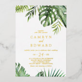 Invitation En Aluminium Palme tropicale sauvage | Décontracté Mariage Gold (Recto)