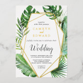 Invitation En Aluminium Palme tropicale sauvage | Gold Foil Mariage géomét (Recto)