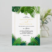 Invitation En Aluminium Palme tropicale sauvage | Mariage Hexagon Gold Foi (Debout devant)