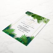 Invitation En Aluminium Palme tropicale sauvage | Mariage Hexagon Gold Foi (Rotation)