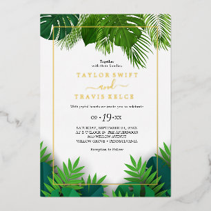 Invitation En Aluminium Palme Tropicale Sauvage   Mariage Hexagone à Feuil