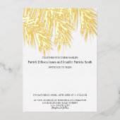 Invitation En Aluminium Palmier de feuille d'or moderne élégant script mar (Recto)