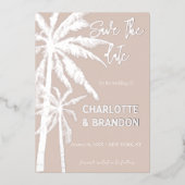 Invitation En Aluminium Palmiers d'Argent Noir Plage Mariage (Recto)