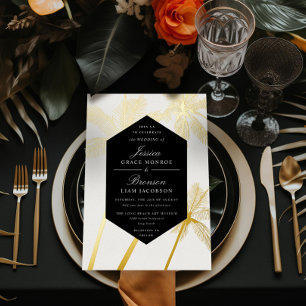 Invitation En Aluminium palmiers dorés mariage tropical sophistiqué