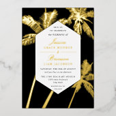 Invitation En Aluminium palmiers dorés mariage tropical sophistiqué (Recto)