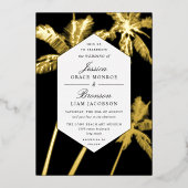 Invitation En Aluminium palmiers dorés mariage tropical sophistiqué (Recto)