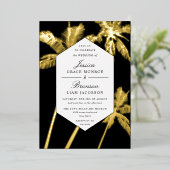 Invitation En Aluminium palmiers dorés mariage tropical sophistiqué (Debout devant)
