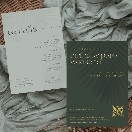 Invitation En Aluminium Palmiers minimaux modernes | Fin de semaine d'anni