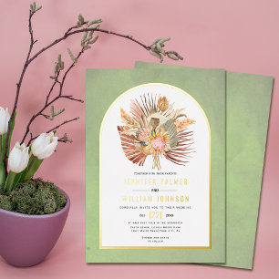 Invitation En Aluminium Palmiers séchés, herbe de pampa vert sauge mariage