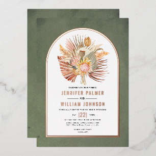 Invitation En Aluminium Palmiers séchés, herbe de pampa verte rose or