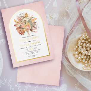 Invitation En Aluminium Palmiers séchés, pampas herbe douce rose mariage r