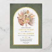 Invitation En Aluminium Palmiers séchés, pampas herbe vert mariage or réel (Recto)