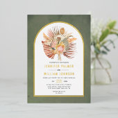 Invitation En Aluminium Palmiers séchés, pampas herbe vert mariage or réel (Debout devant)