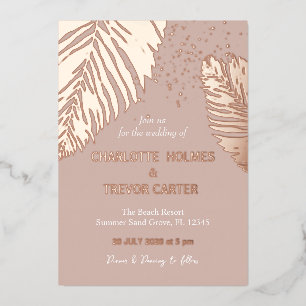 Invitation En Aluminium Palmiers Tropical Neutre Plage Mariage Or