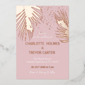Invitation En Aluminium Palmiers tropicaux rose Plage d'été Mariage Or (Recto)