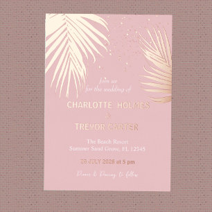 Invitation En Aluminium Palmiers tropicaux rose Plage d'été Mariage Or