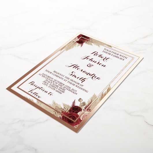 Invitation En Aluminium Pampas Grass Mariage Rose Gold (Rotation)