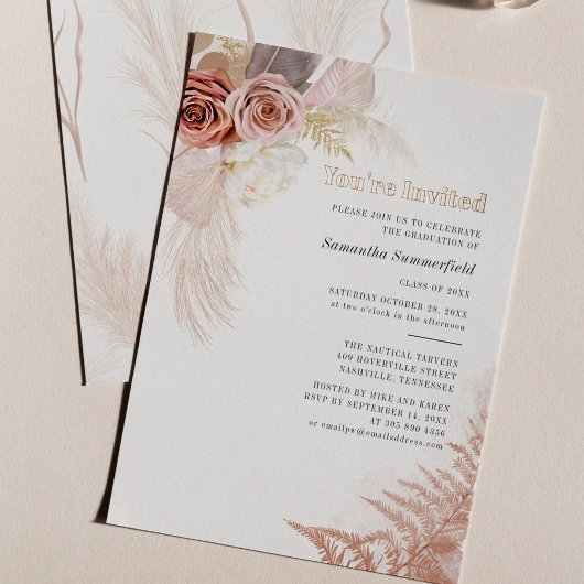 Invitation En Aluminium Pampas Grass Terracotta Graduation 2025 Rose Gold