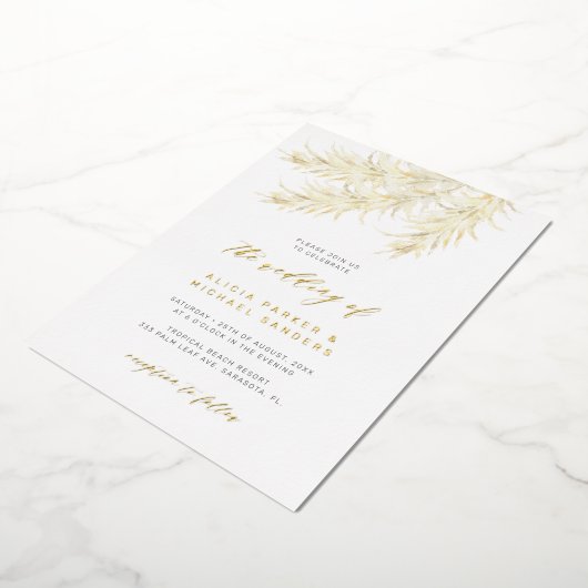 Invitation En Aluminium Pampas herbe tropicale mariage or réel (Rotation)