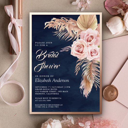 Invitation En Aluminium Pampas Marine Dusty Fête des mariées rose Rose or