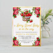 Invitation En Aluminium Panier de fraises Berry Baby shower doux Or (Debout devant)