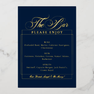 Invitation En Aluminium Panneau de bar de mariage à calligraphie Navy en i