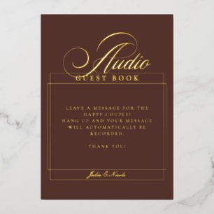 Invitation En Aluminium Panneau de livre d'or audio marron classique pour