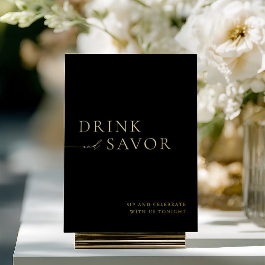 Invitation En Aluminium Panneau de mariage Black & Gold Drink & Savor