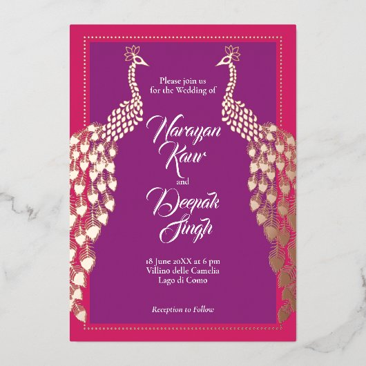 Invitation En Aluminium Paons Double Or (Recto)