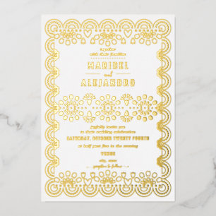 Invitation En Aluminium Papel mexicain Picado Floral Blanc Mariage