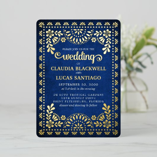 Invitation En Aluminium Papel Picado Mariage (Debout devant)